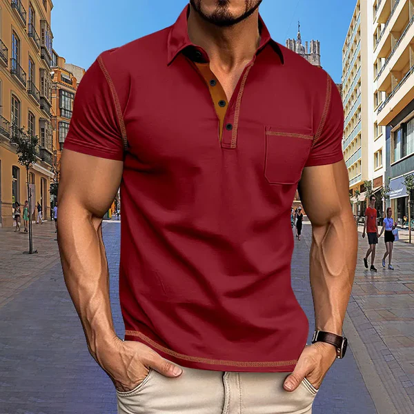 Men's short sleeved Polo pocket lapel top European and American fashion.