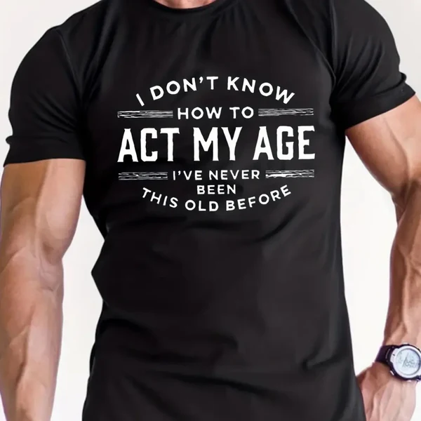 Men's Letter Printed Pattern Fashionable Breathable Round Neck T-shirt.