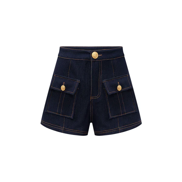 American dark blue high waist denim shorts suit women's.