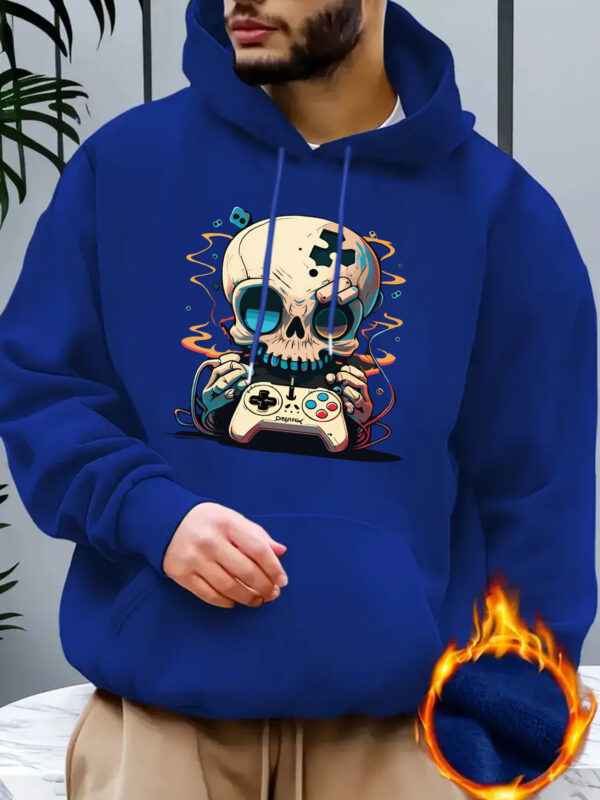 Men's New Style Casual Sweatshirt with Skull and Game Controller Print, Fashionable Drawstring Hoodie, Autumn/Winter Top, Comfortable and Versatile Long-Sleeve Hooded Sweatshirt