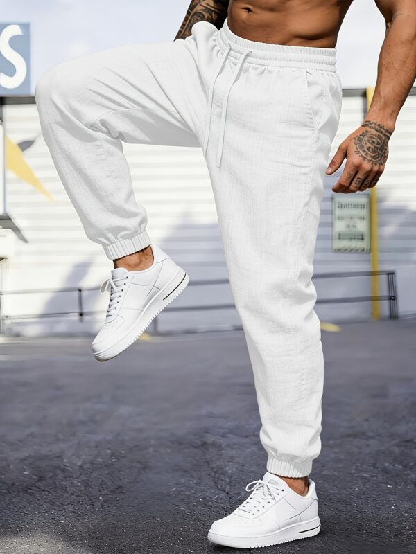 Men's Linen Woven Jogger Pants, Breathable and Lightweight Casual Joggers, Solid Color Breathable Fabric with Drawstring Design, Suitable for Summer Daily Wear and Outdoor Sports
