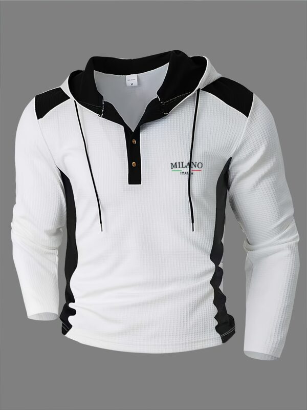 Men'S Fashion Casual Hoodie | High-End Skin-Friendly Soft Waffle Fabric | 100% Polyester | Chest Print Design | Must-Have Golf Polo Shirt | Breathable And Warm | Indoor Gatherings And Outdoor Sports | Wardrobe Essential Casual Holiday Trend | Suitab