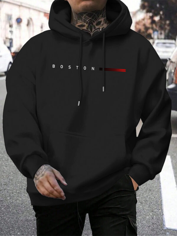 Men'S Hoodie Featuring a 'Boston' Graphic Print, Stylish And Casual with Pockets And Drawstring, Perfect for Everyday Wear in Spring And Autumn