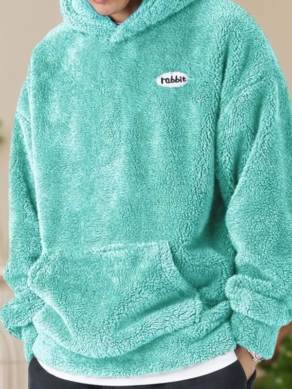 Men's Outdoor-Ready Plush Loungewear Top with Hood and Large Pocket, Warm and Comfortable, Refreshing and Skin-Friendly