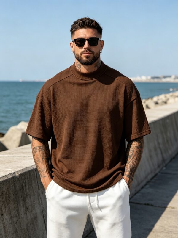 Men's Fashionable Sports Short-Sleeve Top for Spring/Summer, New Arrival, Outerwear, Casual, Comfortable, Cool-Feeling, Moisture-Wicking, Trendy, Versatile, Simple, with Texture