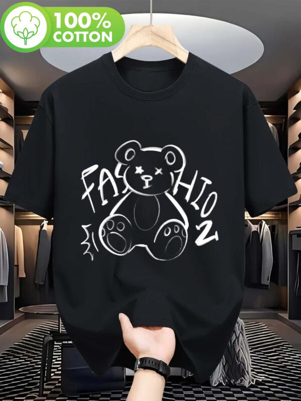 Men'S Casual Hoodie with Cute Bear Print - FASHION Graphic, Long Sleeve, Knit Sweatshirt, Loose Fit, Casual Wear Hoodieplayful Graphic Hoodiestretchy Knit Fabric