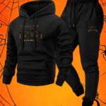 mens boston print hoodie sweatpants set casual long sleeved.