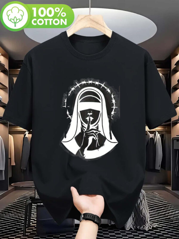 Men'S Gothic Nun - Crown of Thorns Print Hooded Sweatshirt | Edgy Religious Graphic Pullover with Shushing Gesture - Barbed Wire Design, Long Sleeve Casual Hoodie for Spring/Fall, Durable Digital Heat Transfer Print, Regular Fit Men'S Fashion Outerw