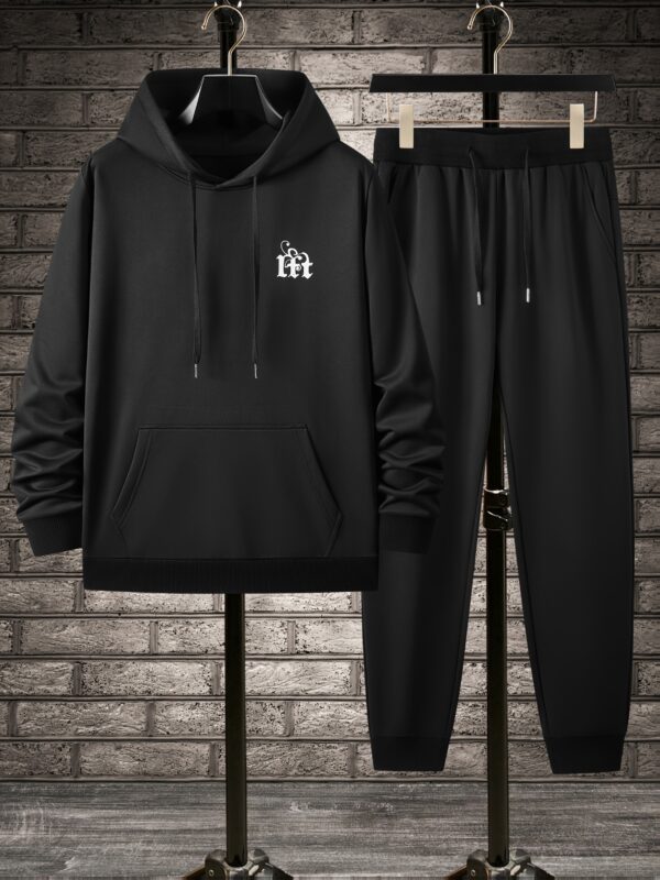 Men'S Casual Sports Hoodie And Sweatpants Set, Letter Pattern Athletic Full Zip Hooded Sweatshirt And Jogger Pants, Hoodie Set for Men, Spring And Autumn