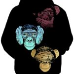 Digital Print Fashion Trend Hoodie - Monkey "See No Evil, Hear No Evil, Speak No Evil" 3D Printed Pattern