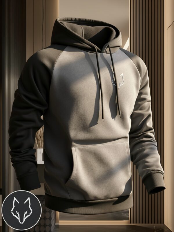 Men's Hooded Spliced Sweatshirt with Wolf Head Pattern, Casual Versatile Fashion Two-Tone, Spliced Two-Tone Hooded Sweatshirt, Raglan Sleeve Fashion Sweatshirt