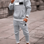2025 New Men'S Paris Letter Print Hooded Sweatshirt And Drawstring Waist Sweatpants Set, Gift for Boyfriend