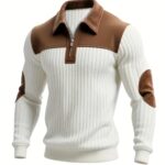 ROYALBOY Spring New Arrival Christmas Gift for Men - Men's Color-Block Design Casual Stand Collar Pullover - Rib-knit Color-Block Patchwork, Thick and Warm Pullover, Stand Collar Zipper Design, Suitable for Daily Casual Fashion, Simple and Versatile