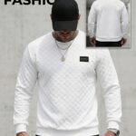 Men's Spring/Autumn Long-Sleeve Sweatshirt, Crew Neck, Casual Fashion Sportswear Top with Textured Plaid Pattern