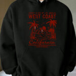Drop Shoulder Cuff Pocket Drawstring Hoodie Sweatshirt, "West Coast California" Print Autumn Men's Sweatshirt Loose Fit Factory Made