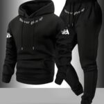 Men'S Casual Letter Pattern Print Drawstring Pocket Hoodie And Athletic Drawstring Long Pants Matching Set 2pcs