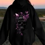 Women's Oversized Gothic Hoodie with Skull & Print - -Size Loose Fit Hooded, Hooded Pullover for Fall/Winter, Machine Washable Casual Wear Suitable for Daily and Leisure, Warmth for Cool Weather