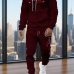Men'S Spring Autumn Hooded Sweatshirt And Sweatpants 2pcs Set, Individual Paris Print, Easy And Atmospheric, Super Suitable for Daily Outings