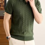 [Maki OBM] Spring Summer New Men'S Knit Pullover Sweater, 100% Old Money Style Solid Checkered Short-Sleeve Knit Polo Shirt Men'S Business Casual Fashion Half-Button Collar Knit Base Layer Top, Suitable for Spring And Summer Single Wear Or Layering
