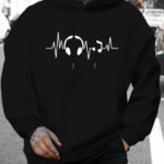 Men's New Fashion Headphone Design Letter Print Casual Sweatshirt Fashion Drawstring Hoodie Autumn Winter Top Comfortable Versatile Long Sleeve Hooded Sweatshirt
