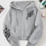 D139QX - Autumn And Winter Women'S Hooded Sweatshirt Featuring a Chinese Lotus Cloud Smoke Monochrome Print, Unique Street Dark Trend, Niche Artistic Style for Outings And Commuting, Women'S Hooded Sweatshirt - LHS520