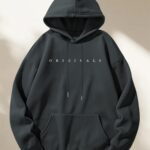 [95% 5% Spandex] Plus Size Men'S Casual Pocket Loose Hooded Sweatshirt with "ORIGINALS" Print, 240G All-Season Base Layer Factory Made Men'S Comfortable High-Quality High Fit Rate Casual Athletic