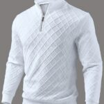 Men'S Fashion Top, Autumn Winter Casual Textured Jacquard Fabric, Solid Color Round Neck Zipper Long Sleeve Patchwork Men'S Sweater, Knit