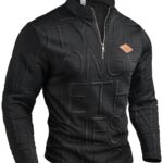 Men's Fashion Top, Spring/Autumn Casual Textured Henley Shirt with Random Letter Pattern, Half-Turtleneck Zipper Design, Patchwork Long Sleeve