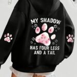 Thickened Hooded Sweatshirt for Women with Printed Footprints on The Back And Arms, Suitable for Casual Winter Sports