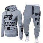 Men's Fashion Casual Printed Hooded Sweatshirt Set