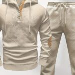 Men's Casual Fashion Set: Knitted Jacquard Hoodie and Sweatpants 2pcs Set