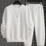 Trendy Street Style Men'S Autumn Winter Jacquard Easy Casual Set, Round Neck Sweatshirt And Long Pants 2pcs Outfit