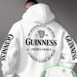 Trendy Men'S GUINNESS Graphic Print Hoodie Featuring a Drawstring Kangaroo Pocket Design - Loose Fit, Made from Lightweight Stretchy Knit Fabric, Perfect for Autumn And Winter Street Style