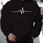 Men's New Style Print Casual Sweatshirt, Fashionable Drawstring Hoodie, Autumn/Winter Top, Comfortable and Versatile Long-Sleeve Hooded Sweatshirt