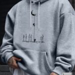 2025 Men's Casual Versatile Style Hoodie with Moon Landing Print - Kangaroo Pocket, Stretch Fabric, Machine Washable - Perfect for Spring/Fall Season
