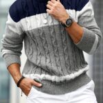 JANE DRESSINGLOG Men's Autumn/Winter Casual Color-Block Cable Knit Twist Pullover Sweater