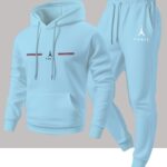 Men's New Eiffel Tower Heat Transfer Print Hooded Sweatshirt + Matching Element Joggers Casual Sportswear Set