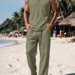 Men'S Casual Outdoor Set Versatile Linen Vest And Pants Perfect for Summer Beach Vacations And Fashionable Streetwear Two-Piece Men'S Clothing Set