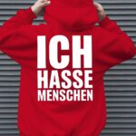 Men's German Text Hoodie with "Ich Hasse Menschen" (I Hate People) Back Print - Oversized Streetwear Sweatshirt, Plush Soft Fabric, Grey Hooded Pullover for Winter, German Phrase Gift for Men, PLUS SIZE
