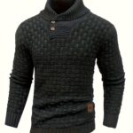 Men'S Casual Business Commuter Sweater with Waffle Lapel And Buttons