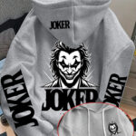 WB Officially Licensed Men'S Hoodie with DC Joker Black And White Portrait Print, Personalized Back Cartoon Print, American Trendy Style, 2026 New Casual Hoodie for Commuting And Streetwear, Versatile Men'S New Style, Multiple Colors Available