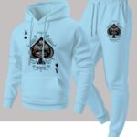 Men'S Fashion 'Ace of Spades' Print Hoodie And Sweatpants Sports Casual Set, a Versatile Street Style Two-Piece Outfit