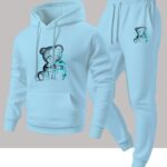 Autumn Winter Casual Comfortable Men'S Hooded Sweatshirt And Sweatpants Individual Bear Pattern Trendy Outfit
