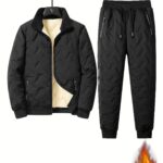 2pcs Men'S Casual Set Fleece Thickened Men'S Jacket And Pants Heavyweight Thick Men'S Top And Bottom Winter Sports Casual Zipper Cardigan Jacket Fleece Warm Coat Fleece Lining Couple Unisex Top And Pants Elastic Cuffs Zipper Pockets Solid Color Vers