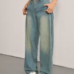 Neue Y2K Vintage Jeans für Damen für Herbst/Winter 2026, gelb, Schlammwäsche, niedrige Taille, -Style, mit ausgerahmtem Saum, Weitbeinige lange Hose