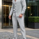 Men'S New Minimalist Waffle Solid Color Stand-Up Collar Open Cardigan Shirt Long Sleeve Long Pants Men'S Spring/Autumn Casual Suit