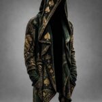 Men'S Halloween Long Buttonless Hoodie Cardigan, Poker And Lion Gothic Style Halloween Clothing for Party Or Daily Casual Wear, Trendy Street Outfit