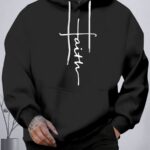Fashion Print Hoodie, Men's Plus-size Hoodie, English Print Hooded Hoodie with Kangaroo Pocket Plus-size Men's Clothing, Suitable for Winter and Autumn, as a Gift, PLUS SIZE