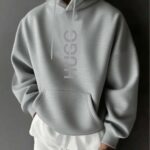 Vertical HUGG Letter Print, Simple, Artistic, and Warm, Versatile and Durable Printed Casual Sport Outdoor Men's Long-sleeve Hoodie Sweatshirt, Men's Top for Autumn and Winter