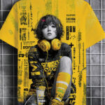 Street Fashion Casual Patterned T-shirt for Men, New Summer Model, Yellow Short-sleeved Round-neck Sports Shirt, Versatile for Casual Attire, Lightweight, Durable, Breathable, Suitable for Outdoor Activities, Urban Style Men's Top, Trendy Gift